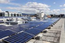 Solar PV farm located outside an industrial complex